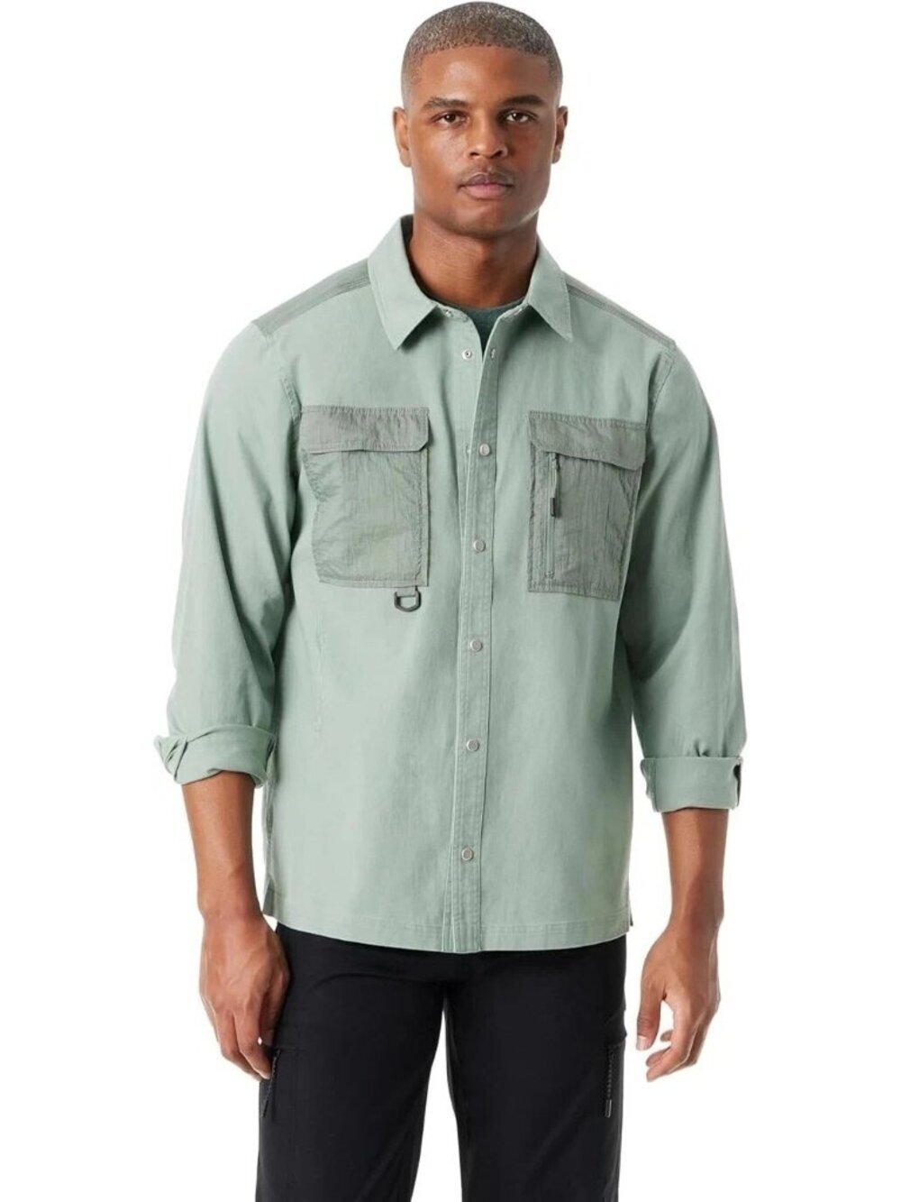NWT Bass Outdoor Men's S Stretch Worker Shirt Button Up Lily Pad Green  i1816